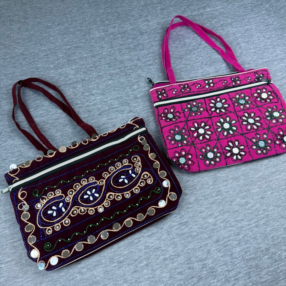 VTG TONI Embroidered Beaded Sequin‎ Y2K Bags Colorful Boho Handbags Set of 2